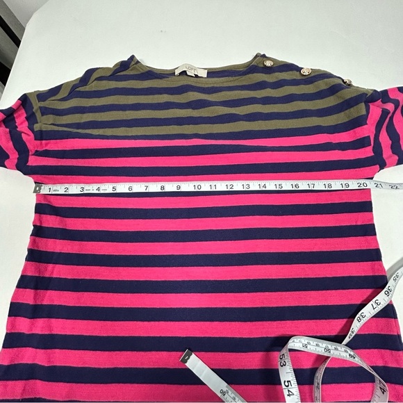 LOFT Striped Harbor Long Sleeve Tee with Gold Buttons on Shoulder - Picture 7 of 10